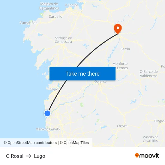 O Rosal to Lugo map