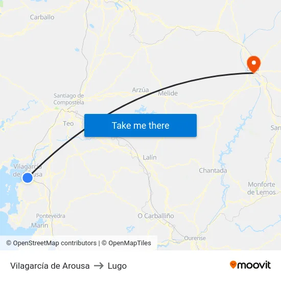 Vilagarcía de Arousa to Lugo map