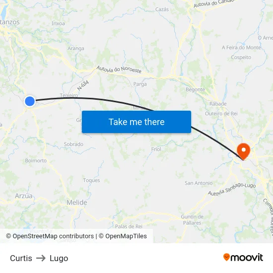 Curtis to Lugo map