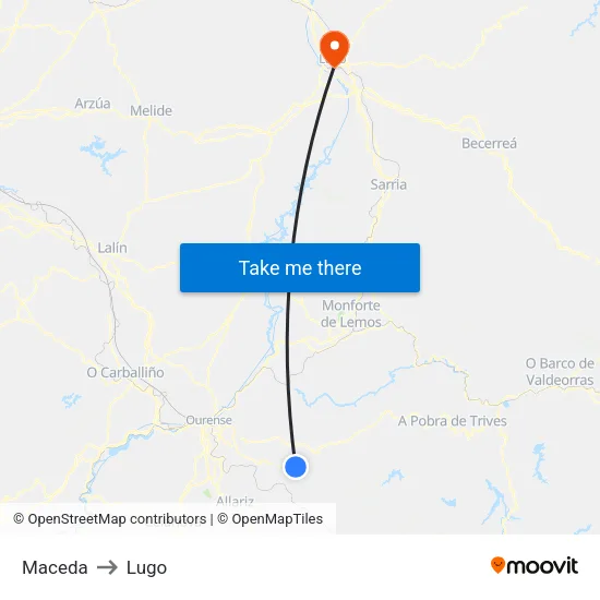 Maceda to Lugo map