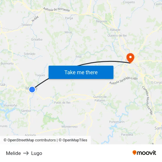 Melide to Lugo map