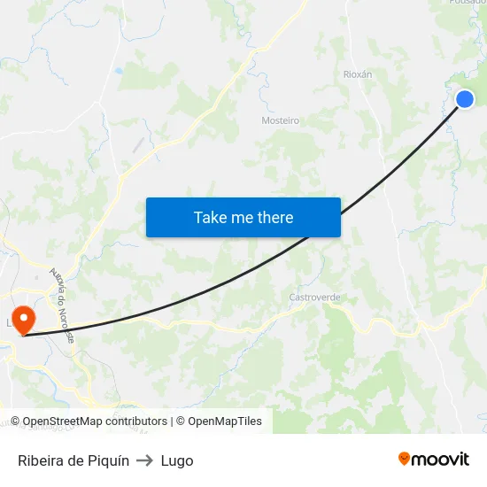 Ribeira de Piquín to Lugo map