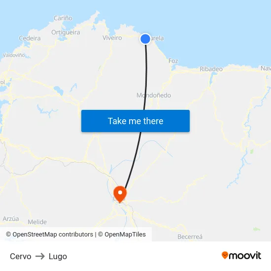 Cervo to Lugo map