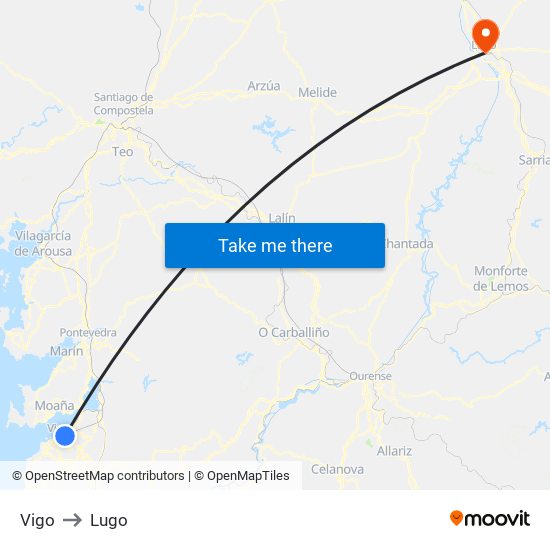 Vigo to Lugo map