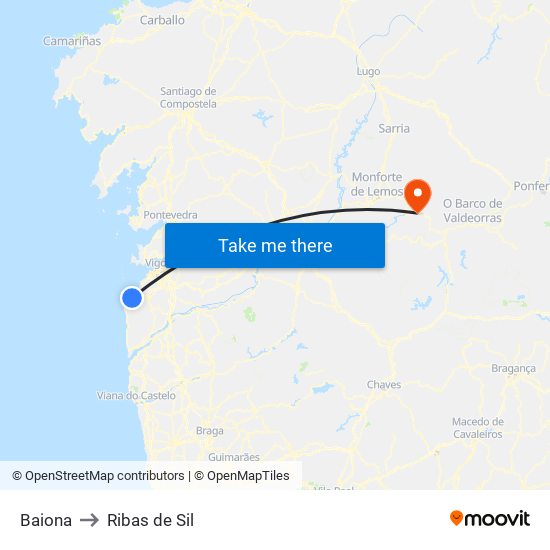 Baiona to Ribas de Sil map