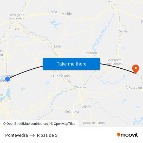 Pontevedra to Ribas de Sil map