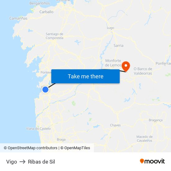 Vigo to Ribas de Sil map