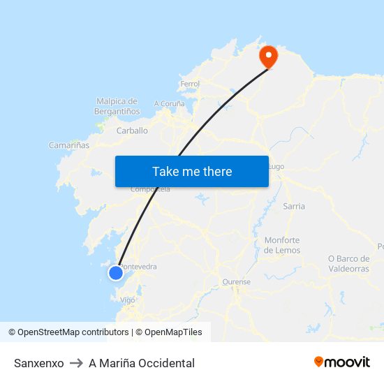 Sanxenxo to A Mariña Occidental map