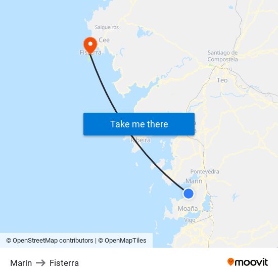 Marín to Fisterra map