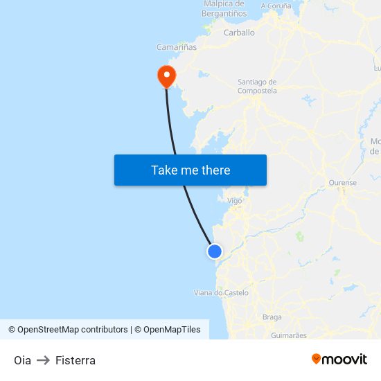 Oia to Fisterra map