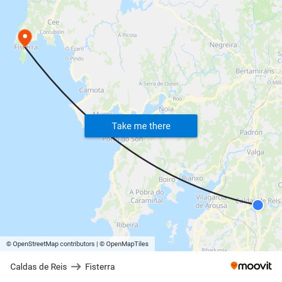 Caldas de Reis to Fisterra map