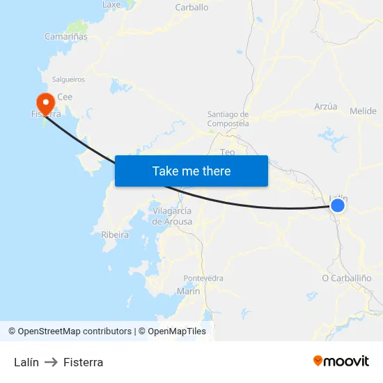 Lalín to Fisterra map
