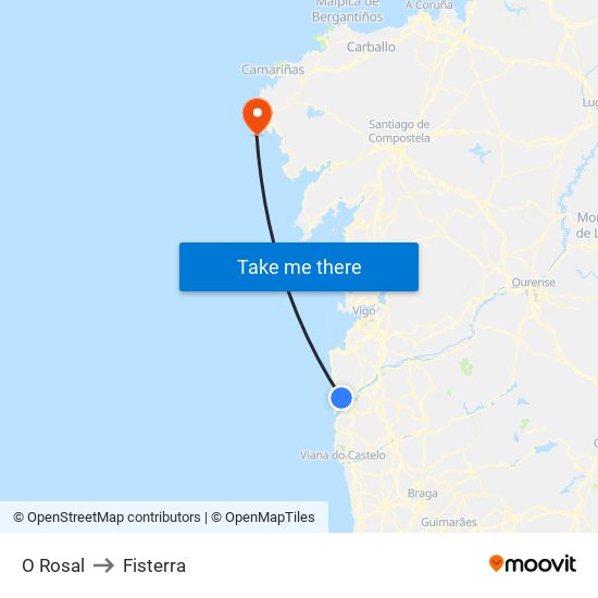 O Rosal to Fisterra map