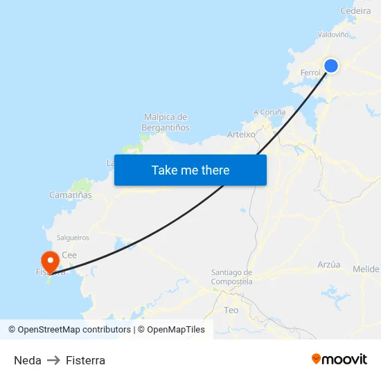 Neda to Fisterra map