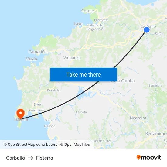 Carballo to Fisterra map