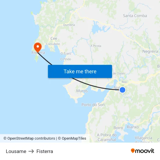 Lousame to Fisterra map