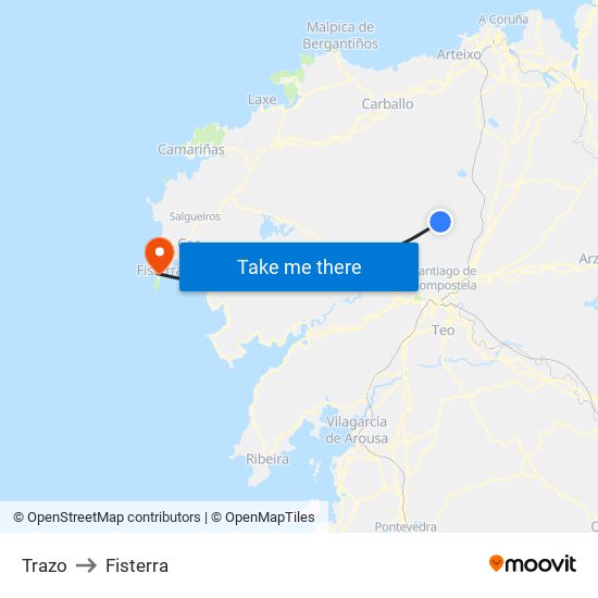 Trazo to Fisterra map