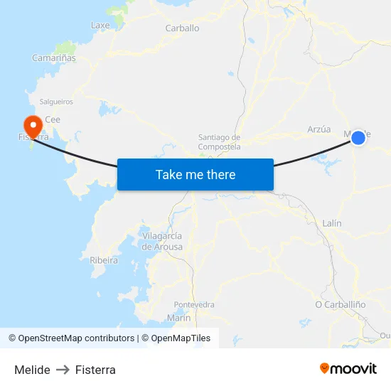 Melide to Fisterra map