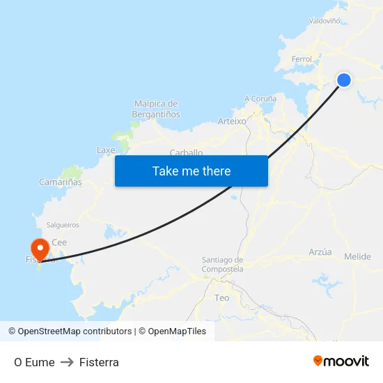O Eume to Fisterra map