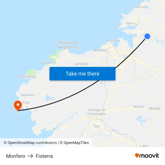 Monfero to Fisterra map
