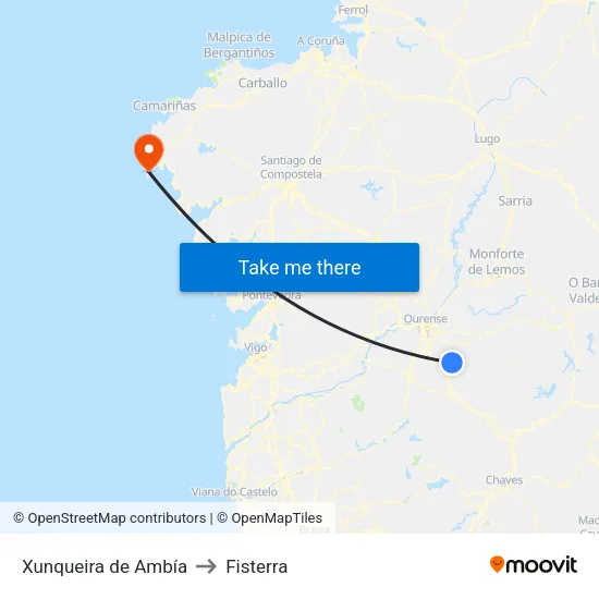 Xunqueira de Ambía to Fisterra map