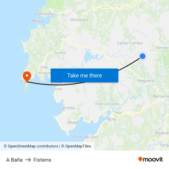 A Baña to Fisterra map
