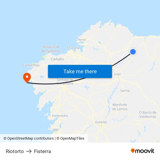 Riotorto to Fisterra map