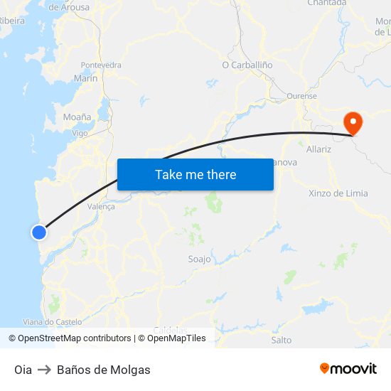 Oia to Baños de Molgas map
