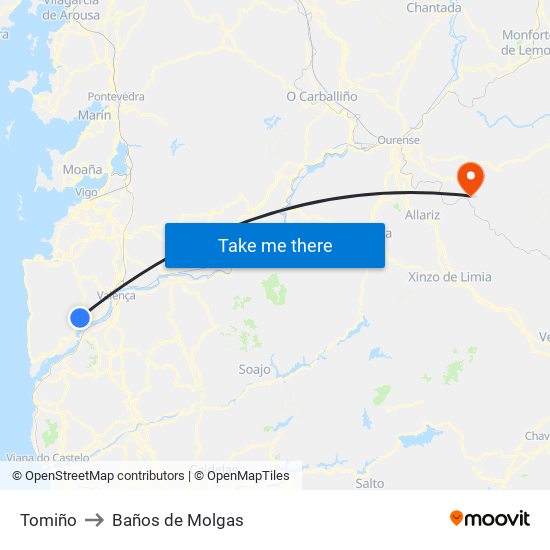 Tomiño to Baños de Molgas map
