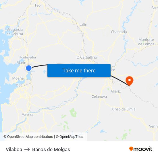 Vilaboa to Baños de Molgas map