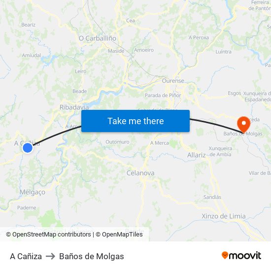 A Cañiza to Baños de Molgas map