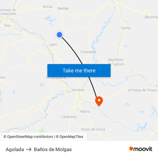 Agolada to Baños de Molgas map
