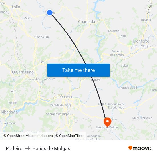 Rodeiro to Baños de Molgas map