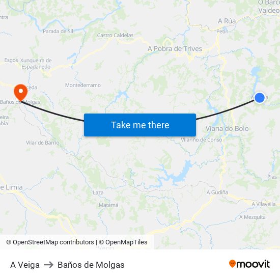 A Veiga to Baños de Molgas map