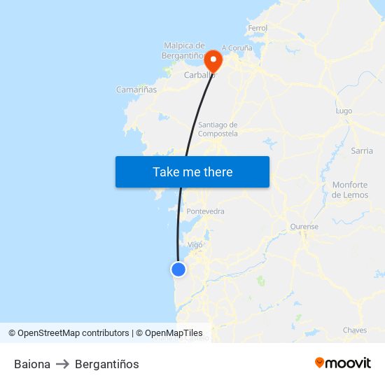 Baiona to Bergantiños map