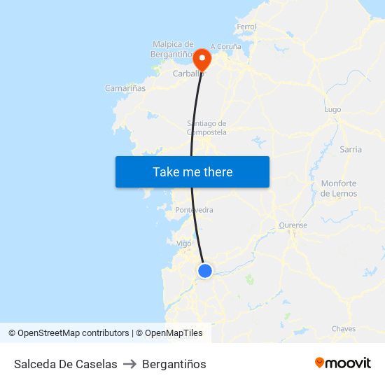 Salceda De Caselas to Bergantiños map