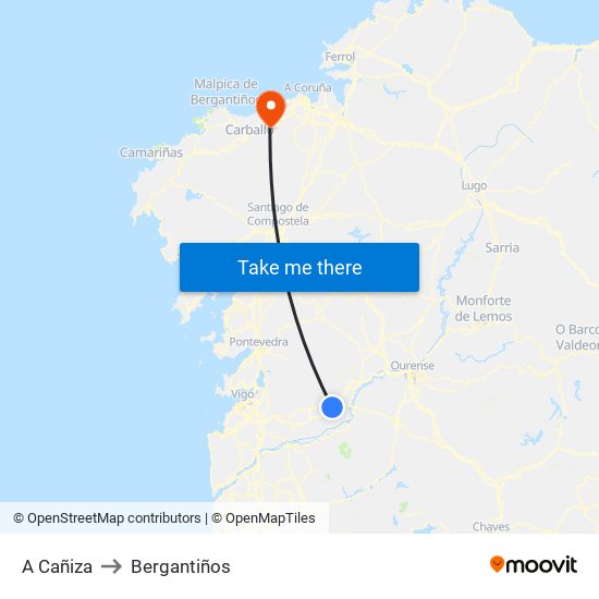 A Cañiza to Bergantiños map