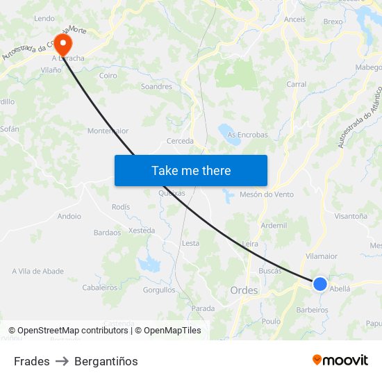 Frades to Bergantiños map