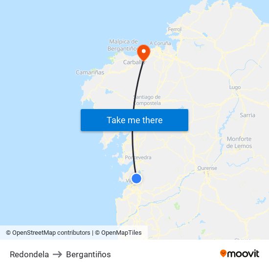 Redondela to Bergantiños map