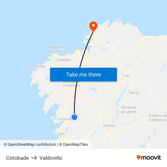 Cotobade to Valdoviño map