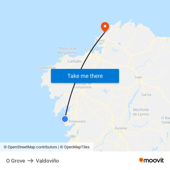 O Grove to Valdoviño map