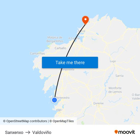 Sanxenxo to Valdoviño map