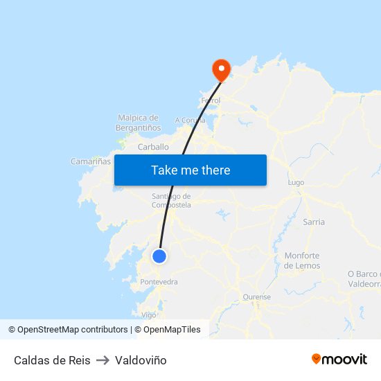 Caldas de Reis to Valdoviño map