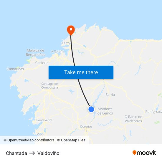 Chantada to Valdoviño map