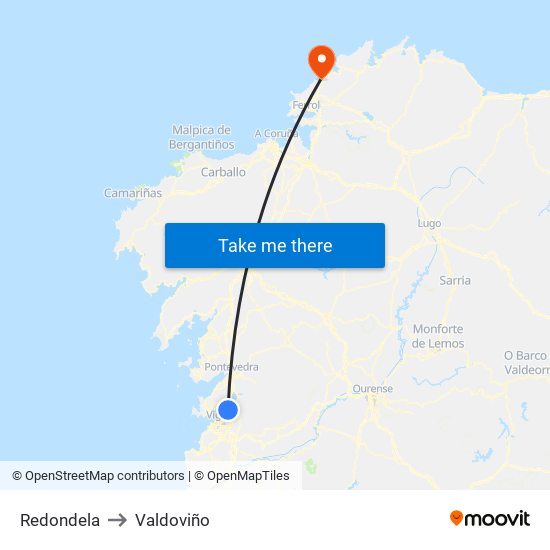 Redondela to Valdoviño map