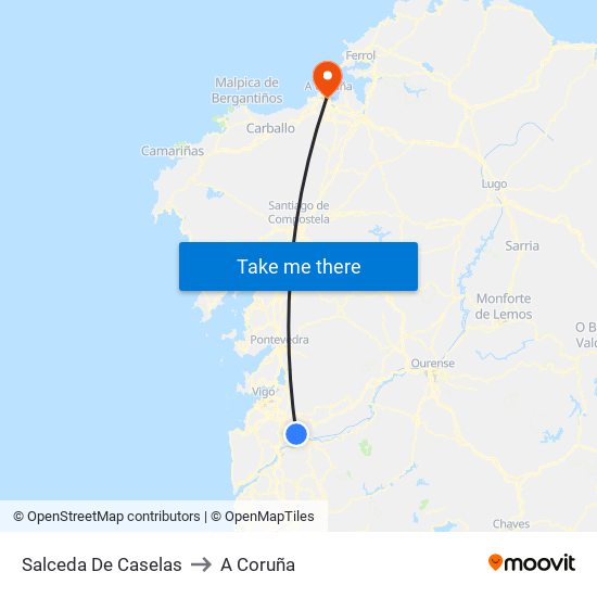 Salceda De Caselas to A Coruña map