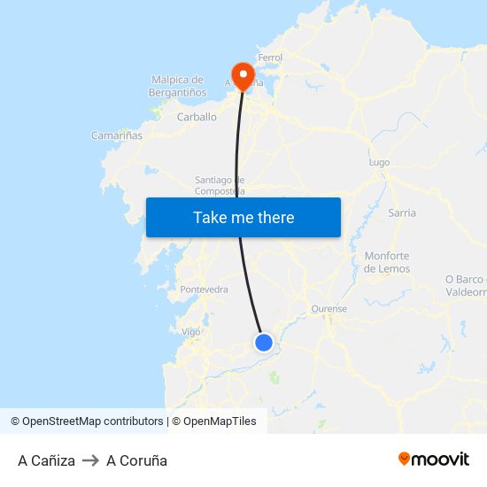 A Cañiza to A Coruña map