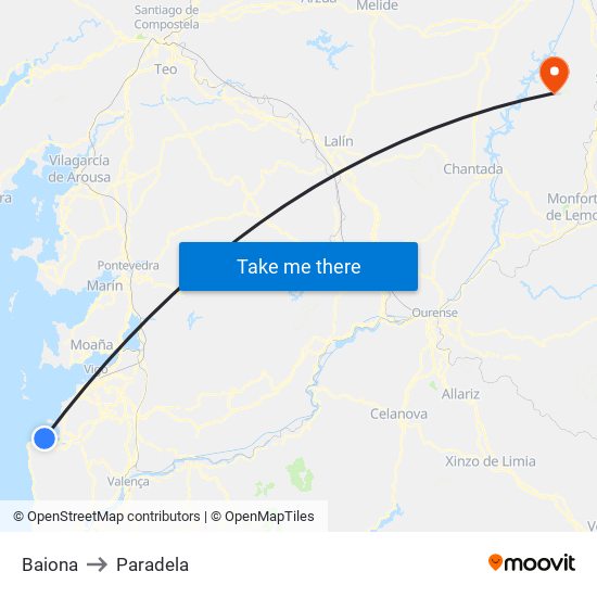 Baiona to Paradela map