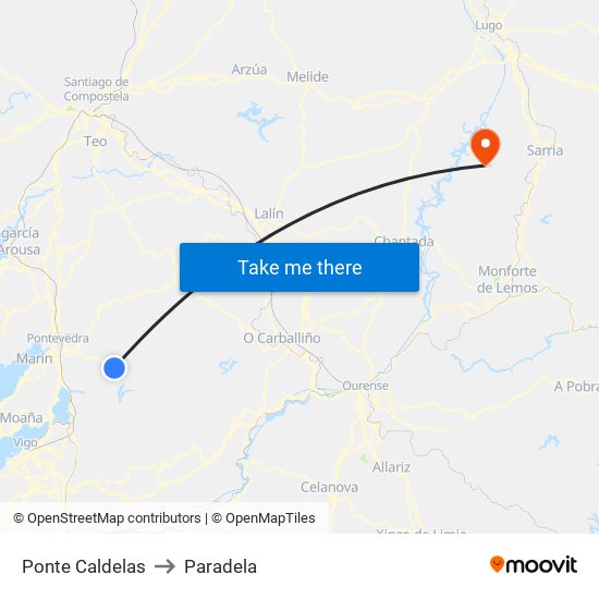 Ponte Caldelas to Paradela map