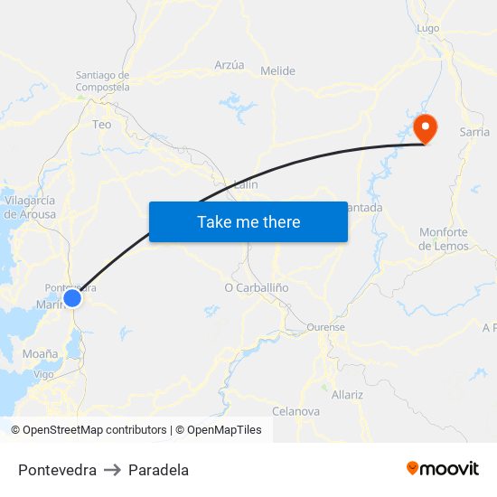 Pontevedra to Paradela map